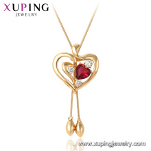 44980 Xuping 18 k banhado a ouro rubi coração forma gemstone moda pingente de colar